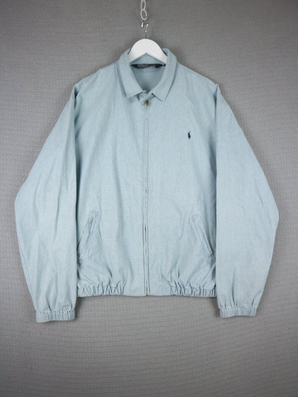 Polo Ralph Lauren Vintage 1990s Light Denim Made in Canada Harrington Jacket L